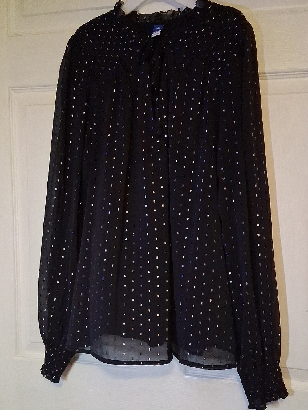 Old Navy Black Blouse with Metallic Dot Detail